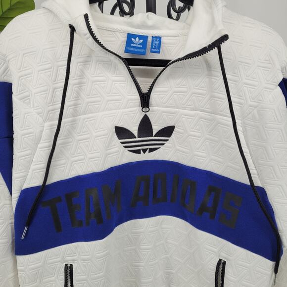 Adidas Originals Womens Size S White Blue Stripe Big Logo Geo Pattern Hoodie - Picture 3 of 5